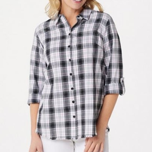 Joan Rivers Tops - Joan Rivers Plaid Shirt with Fringe Hem 1018